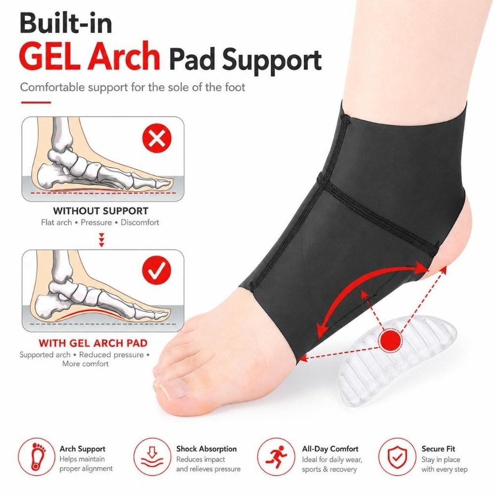 Ankle Brace Sock - 1 Pair Gel Inserts Arch Support